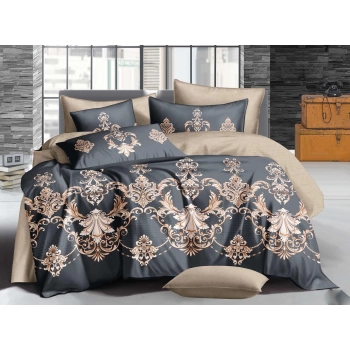 Pościel 200x220 Bawełna satynowa szaro brązowa PK742 z PRZEŚCIERADŁEM